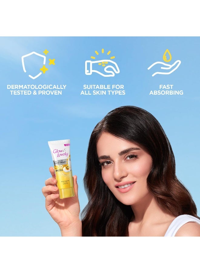 جلو آند لوفلي كريم الوجه Glow & Lovely UV Duo، عامل حماية من الشمس 30، 3% فيتامين سي ونياسيناميد، 50 غرام - Image 3